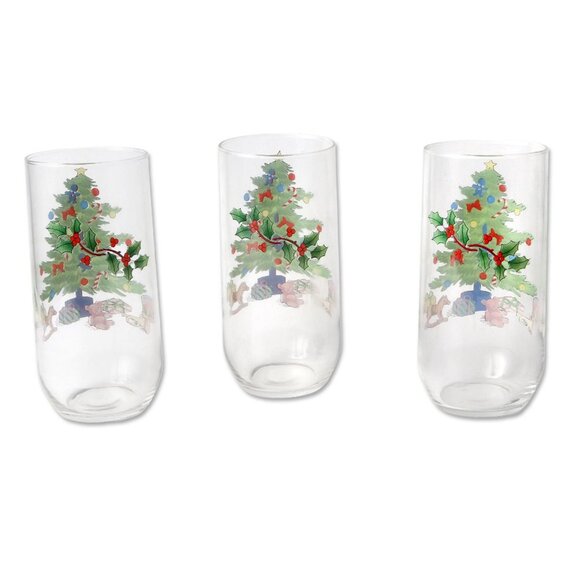Vintage Luminarc Christmas Tree Glass Cups Round Bottom Slender Holidays Holly - Picture 8 of 8